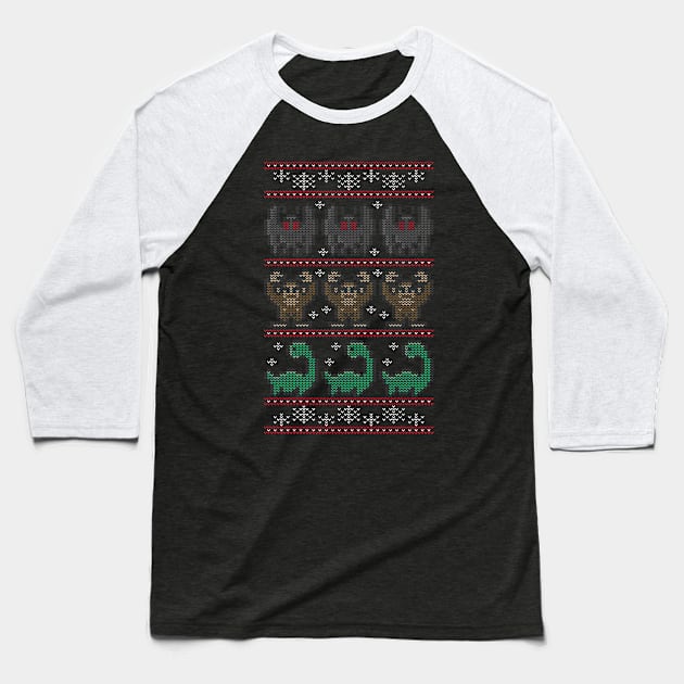 Cryptid Christmas Baseball T-Shirt by jrberger